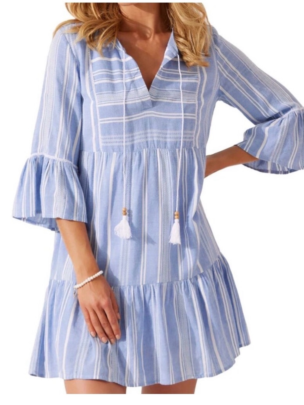 Tommy Bahama Light Blue and White Striped cover Up shirt Dress